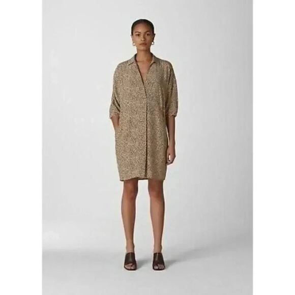 Whistles Lola Mini Ikat Animal Print Light Brown Shift Dress M - Picture 1 of 6